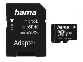 HAMA MicroSDXC memóriakártya, 128GB, 100MB/S, CL10, SD adapter (124158)
