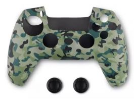 Spartan Gear szilikon tok + hüvelykujj csúszásgátló PlayStation 5 kontrollerhez (2808150) Green Camo / Zöld terepszínű