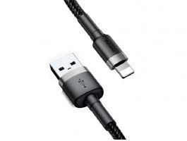 BASEUS CAFULE adatkábel (USB - lightning, 2A, gyorstöltő 3.0, 300cm, cipőfűző) FEKETE