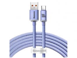 BASEUS CRYSTAL SHINE adatkábel (USB - Type-C, 100W, PD gyorstöltő, 120cm, cipőfűző) LILA
