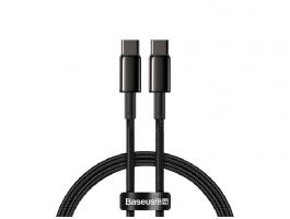 BASEUS TUNGSTEN GOLD adatkábel (Type-C - Type-C, 100W, PD gyorstöltő, 100cm, törésgátló) FEKETE