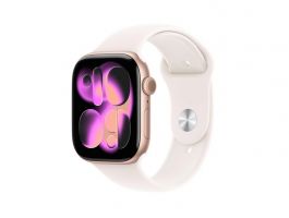 Apple Watch Series 11 GPS 46mm-es rozéarany alumíniumtok, lágy rózsaszín sportszíj - M/L (MEV74MP/A)