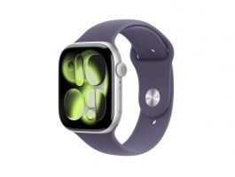 Apple Watch Series 11 GPS 46mm-es ezüstszínű alumíniumtok, ködös lila sportszíj- S/M (MEV94MP/A)