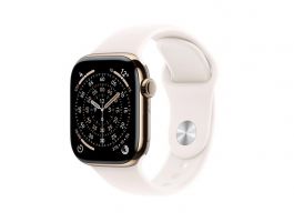 Apple Watch Series 11 GPS + Cellular 42mm-es aranyszínű titántok, lágy rózsaszín sportszíj – S/M (MF8W4MP/A)
