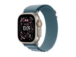 Apple Watch Ultra 3 GPS + Cellular 49mm-es natúr titántok, világoskék Alpesi pánt – Medium (MEWM4QH/A)
