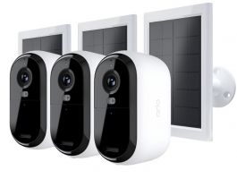 Arlo Essential (Gen.2) Bundle 2K Outdoor Security Camera - 3 Camera Kit + 3 Essential Solar Panel Charger, White (VMK3350-100EUS)