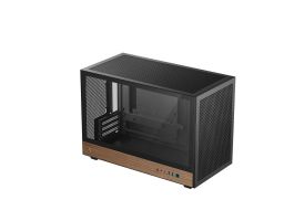 DEEPCOOL Ház Micro-ATX CH260 WOOD, Tápegység nélkül, Fekete, Üvegfalú