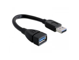 Delock USB 3.0-s bővítőkábel A-típusú csatlakozódugóval > USB 3.0-s, A-típusú csatlakozóhüvellyel, 15 cm, fekete (82776)
