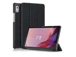 Tok álló, bőr hatású (aktív FLIP, oldalra nyíló, TRIFOLD, asztali tartó) FEKETE - Lenovo Tab M9 (GP-138220)