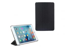 Tok álló, bőr hatású (aktív flip, oldalra nyíló, TRIFOLD asztali tartó funkció, textil minta) FEKETE - Apple IPAD9.7 (GP-70040)