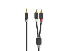 Nedis CABW22200AT100 sztereo audió kábel 3,5mm sztereo jack - 2x RCA, Aranyozott, 10 m