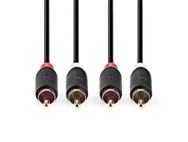 Nedis CABW24200AT50 sztereo audió kábel 2x RCA férfi, 2x RCA férfi, Aranyozott, 5 m , kerek, Antracit