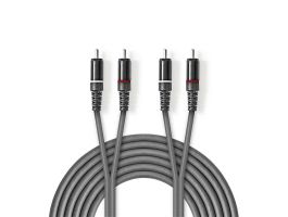 Nedis COTH24200GY50 sztereo audió kábel, 2x RCA férfi, 2x RCA férfi, Nikkelezett, 5 m, kerek, Sötétszürke