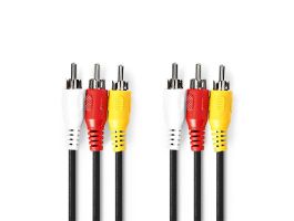 Nedis CVGL24300BK20 kompozit video kábel 3x RCA dugó - 3 RCA dugó, 2m