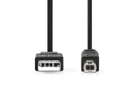 Nedis USB2.0 USB-A dugó - USB-B dugó kábel, 480Mbs, 10W, hossz 2m, CCGL60100BK20