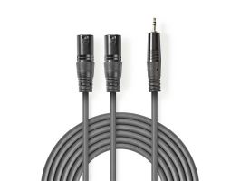 Nedis félprofi XLR audió kábel COTH15310GY15, 2x XLR 3 tűs dugó | 3,5 mm sztereó jack dugó, 1,5m