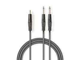 Nedis COTH23200GY30 félprofi audió kábel, 3,5mm szteró jack dugó - 2 x 6,35mm monó jack dugó, 3m, rugalmas
