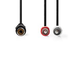 Nedis sztereó audio kábel, 1x RCA aljzat - 2x RCA dugó, 0,20m, CAGB24020BK0