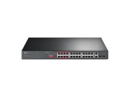 TP-LINK 24 POE+ portos, 2 GigabitLAN portos, 2 Gigabit kombó SFP slottos Switch (TL-SL1226P)