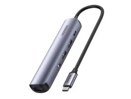 UGREEN CM418 HUB/adapter, USB-C, 2x USB, HDMI 4K 30Hz, RJ45 1Gbps, PD 100W (szürke)