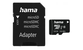 HAMA MicroSDXC memóriakártya, 128GB, 100MB/S, CL10, SD adapter (124158)
