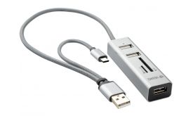 Yenkee YHC 103SR USB 2.0 és USB-C OTG elosztó és kártyaolvasó (45014691)
