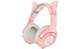 Onikuma K9 RGB USB 7.1 Virtual Gaming Fejhallgató, Cicafüles (K9 PINK RGB USB 7.1 VIRTUAL) Pink