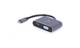 GEMBIRD adapter, USB-C - 1db HDMI 1.4 1db VGA M/F, 0,15m szürke (A-USB3C-HDMIVGA-01)