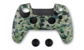 Spartan Gear szilikon tok + hüvelykujj csúszásgátló PlayStation 5 kontrollerhez (2808150) Green Camo / Zöld terepszínű