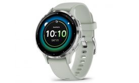 GARMIN Venu 3S okosóra (010-02785-01) zsálya, ezüst kerettel, szilikon szíjjal