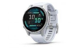 Garmin fenix 8 43mm multisport okosóra (010-02903-00) ezüst, fehér szilikon szíjjal