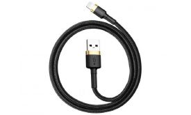 BASEUS CAFULE adatkábel (USB - lightning, 2.4A, gyorstöltő 3.0, 100cm, törésgátló) FEKETE/ARANY