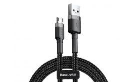 BASEUS CAFULE adatkábel (USB - microUSB, 1.5A, gyorstöltő, 200cm, törésgátló) SZÜRKE/FEKETE