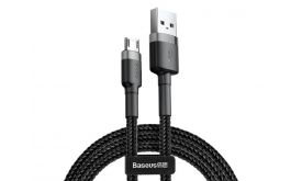 BASEUS CAFULE adatkábel (USB - microUSB, 2.4A, gyorstöltő 3.0, 100cm, cipőfűző) SZÜRKE/FEKETE