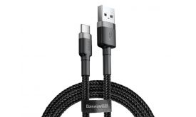 BASEUS CAFULE adatkábel (USB - Type-C, 2A, PD gyorstöltő 3.0, 300cm, cipőfűző) FEKETE/SZÜRKE