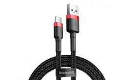 BASEUS CAFULE adatkábel (USB - Type-C, 2A, PD gyorstöltő 3.0, 300cm, cipőfűző) PIROS/FEKETE