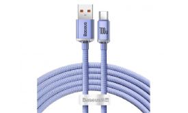 BASEUS CRYSTAL SHINE adatkábel (USB - Type-C, 100W, PD gyorstöltő, 120cm, cipőfűző) LILA