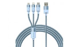BASEUS töltőkábel 3in1 (USB - lightning/microUSB/Type-C, 17W gyorstöltő, 120cm, cipőfűző) VILÁGOSKÉK