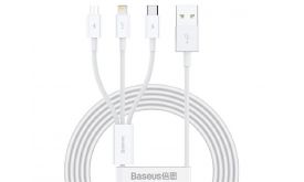 BASEUS töltőkábel 3in1 (USB - lightning/microUSB/Type-C, gyorstöltő, 150cm) FEHÉR