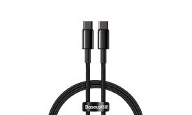 BASEUS TUNGSTEN GOLD adatkábel (Type-C - Type-C, 100W, PD gyorstöltő, 100cm, törésgátló) FEKETE