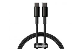 BASEUS TUNGSTEN GOLD adatkábel (Type-C - Type-C, 100W, PD gyorstöltő, 200cm, törésgátló) FEKETE