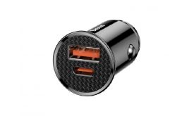 BASEUS CIRCULAR autós töltő USB+Type-C aljzat (30W, PD gyorstöltő 4.0) FEKETE
