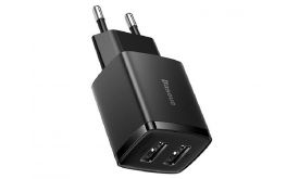 BASEUS COMPACT hálózati töltő 2 USB aljzat (10.5W, gyorstöltő) FEKETE