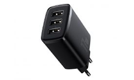 BASEUS COMPACT hálózati töltő 3 USB aljzat (17W, gyorstöltő) FEKETE