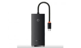 BASEUS LITE Type-C HUB 4in1 (passzív, 4 USB+Type-C aljzat + Type-C kábel, 25cm) FEKETE
