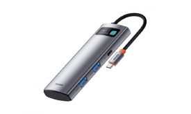BASEUS Type-C HUB 7in1 (aktív, elosztó, 2 USB+2 Type-C+HDMI 4K aljzat, SD/microSD kártyaolvasó) VILÁGOSSZÜRKE