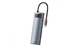 BASEUS Type-C HUB 8in1 (aktív, elosztó, 3 USB+Type-C+RJ45+HDMI 4K aljzat, SD/microSD kártyolvasó) VILÁGOSSZÜRKE