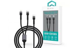 Devia Extreme Speed Series 60W+12W Type-C/Type-C + Lightning adat- és töltőkábel 1.2m (ST111653) fekete