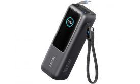 Anker Laptop Power Bank 25K, 25000mAh, 165W, Beépített USB-C kábel behúzható, fekete - A1695H11
