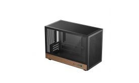 DEEPCOOL Ház Micro-ATX CH260 WOOD, Tápegység nélkül, Fekete, Üvegfalú